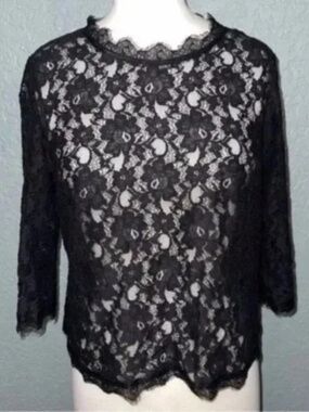 Talbots 12P Sheer Black Lace Blouse